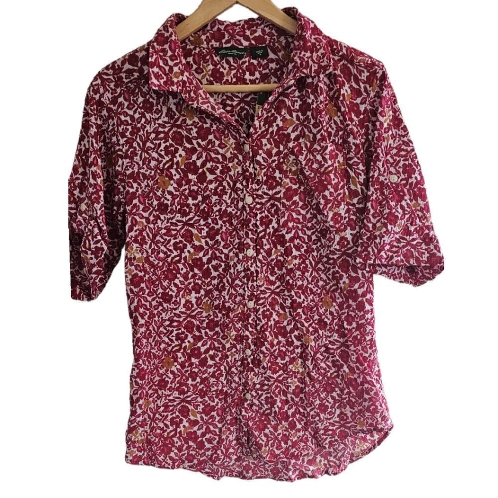 Eddie Bauer Floral Button Down Shirt Women’s Medium NWT Cotton Pink Red